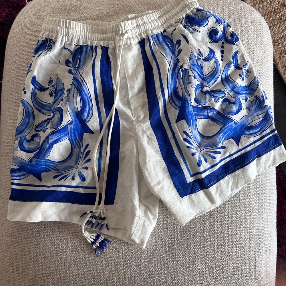 FARM Rio Blue and White High Waist Shorts